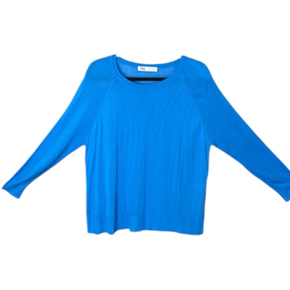 ZARA Cerulean Blue Pullover Sweater Boxy Lightweight Layer Size XL - Picture 2 of 14